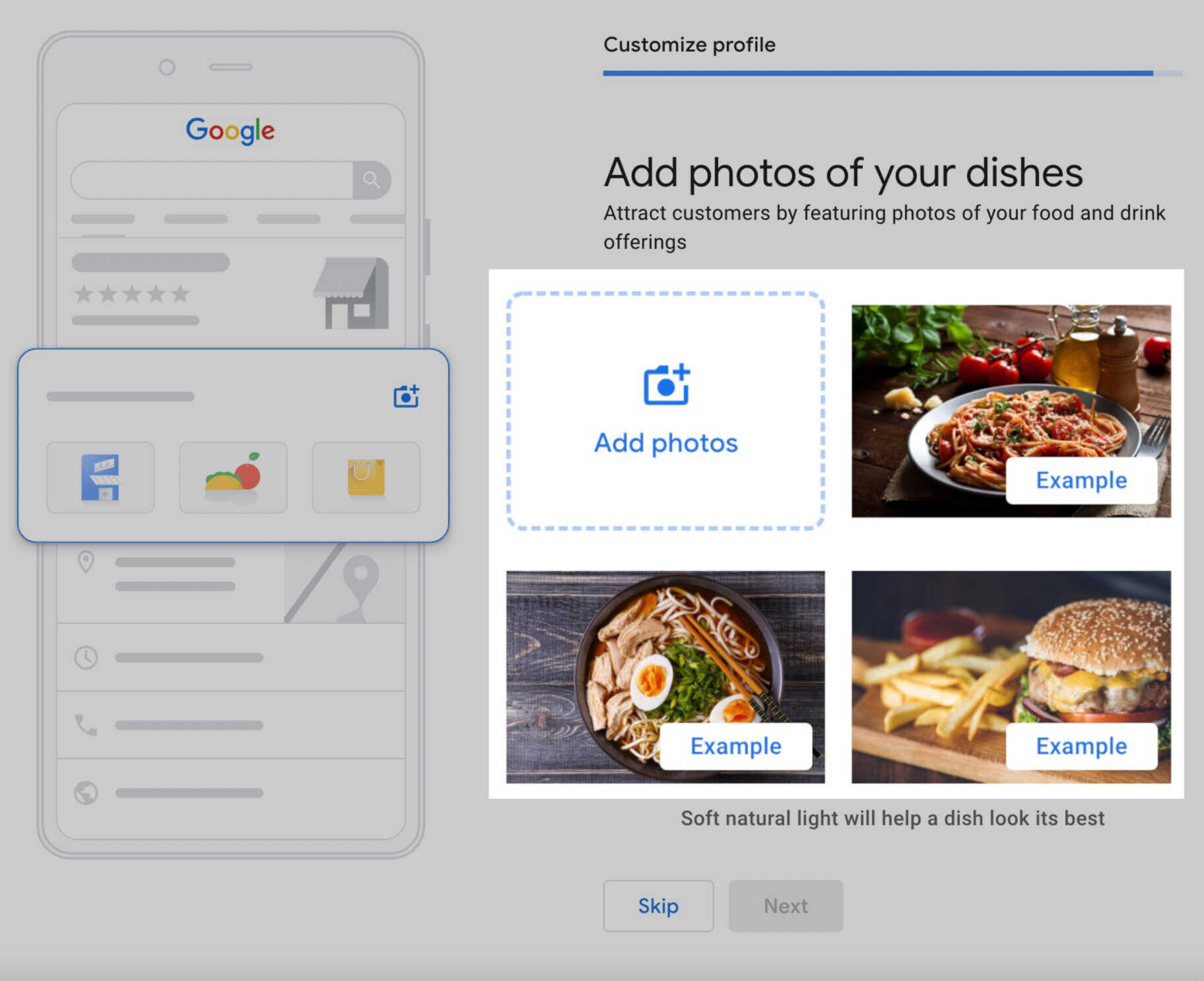 add photos of restaurant dishes