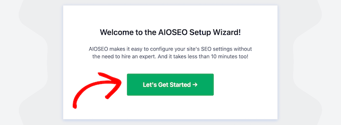 Click let's get started AIOSEO setup wizard