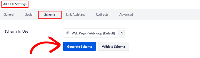 Page schema example for web page