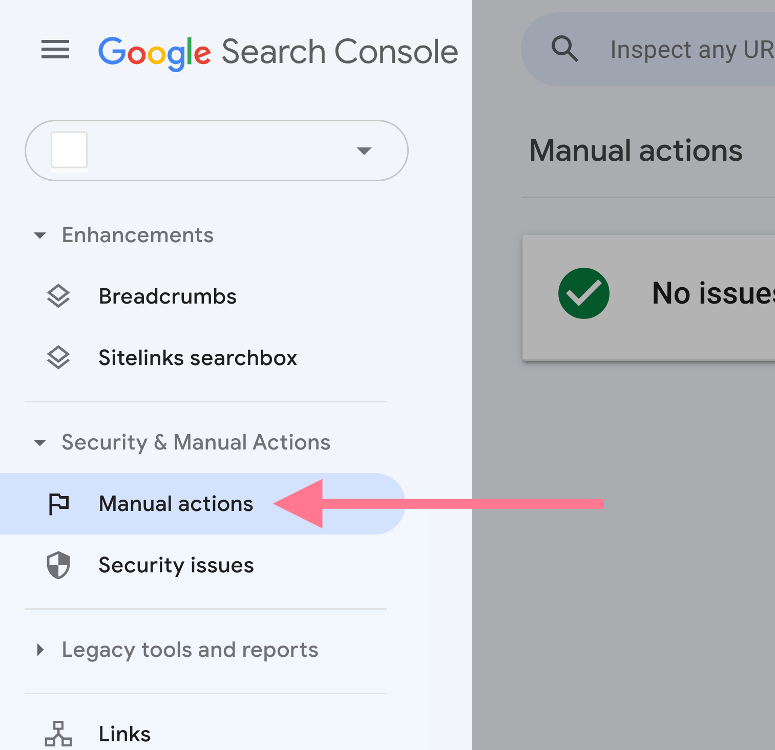 google search console manual actions tab