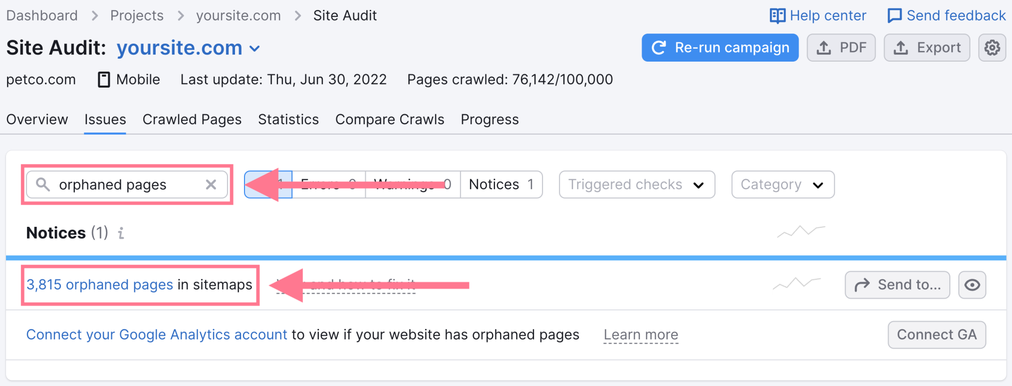 site audit orphaned pages