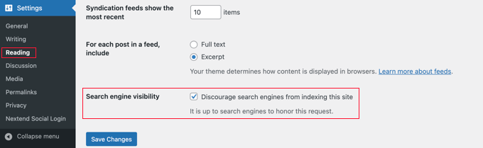 Search Engine Visibility Setting in WordPress
