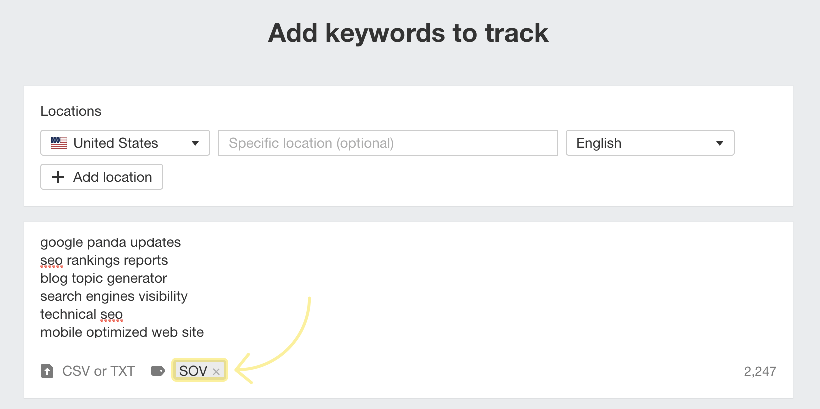 Adding keywords to track search visibility
