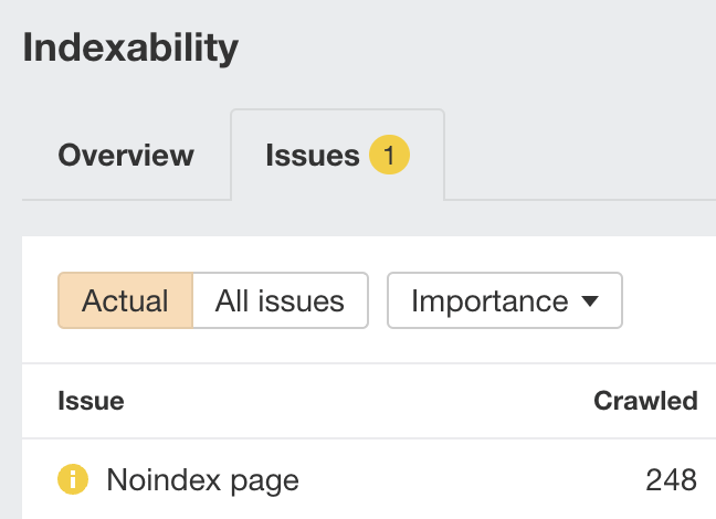 Noindex pages in Ahrefs' Site Audit
