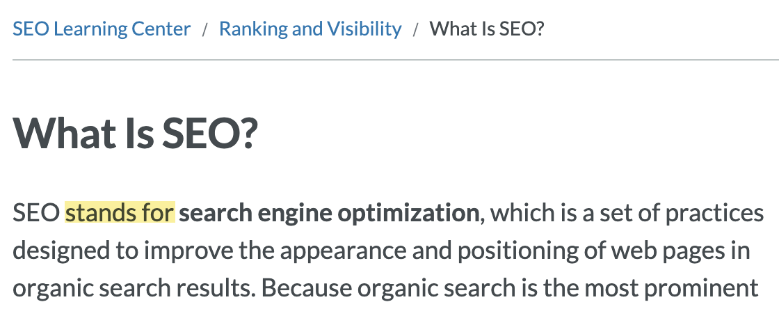 One of the top-ranking pages' definition of SEO

