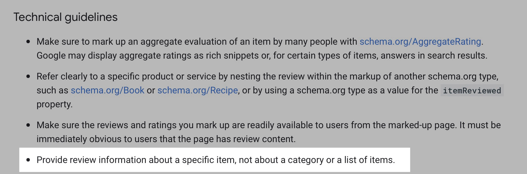 Google advises not to use review markup on product category pages