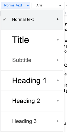 The "Styles" dropdown in Google Docs