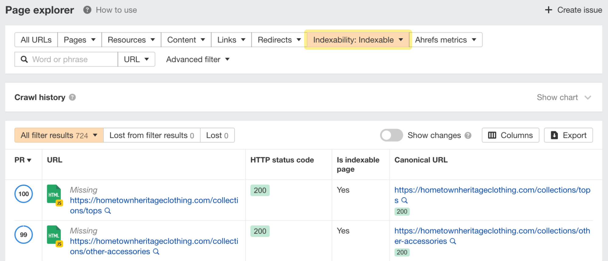 Indexable pages in Site Audit
