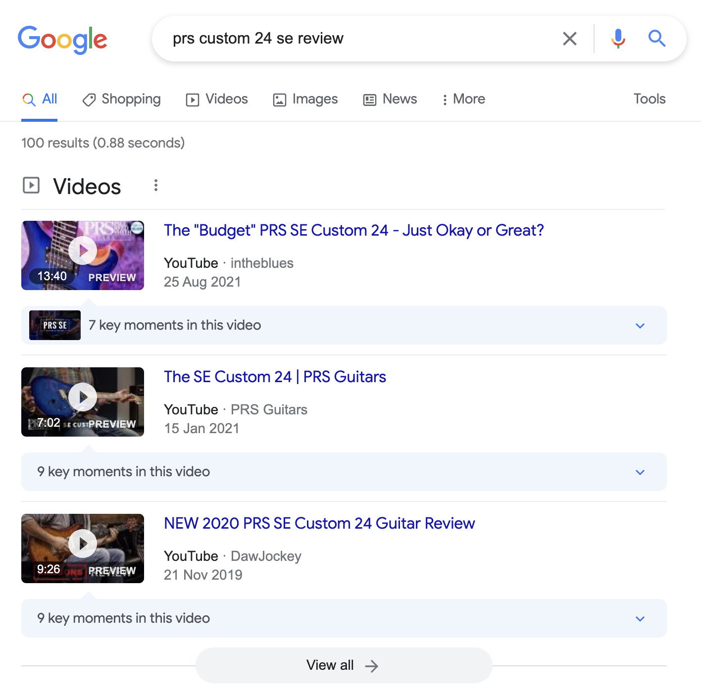 Video SERP feature for "prs custom 24 se review"
