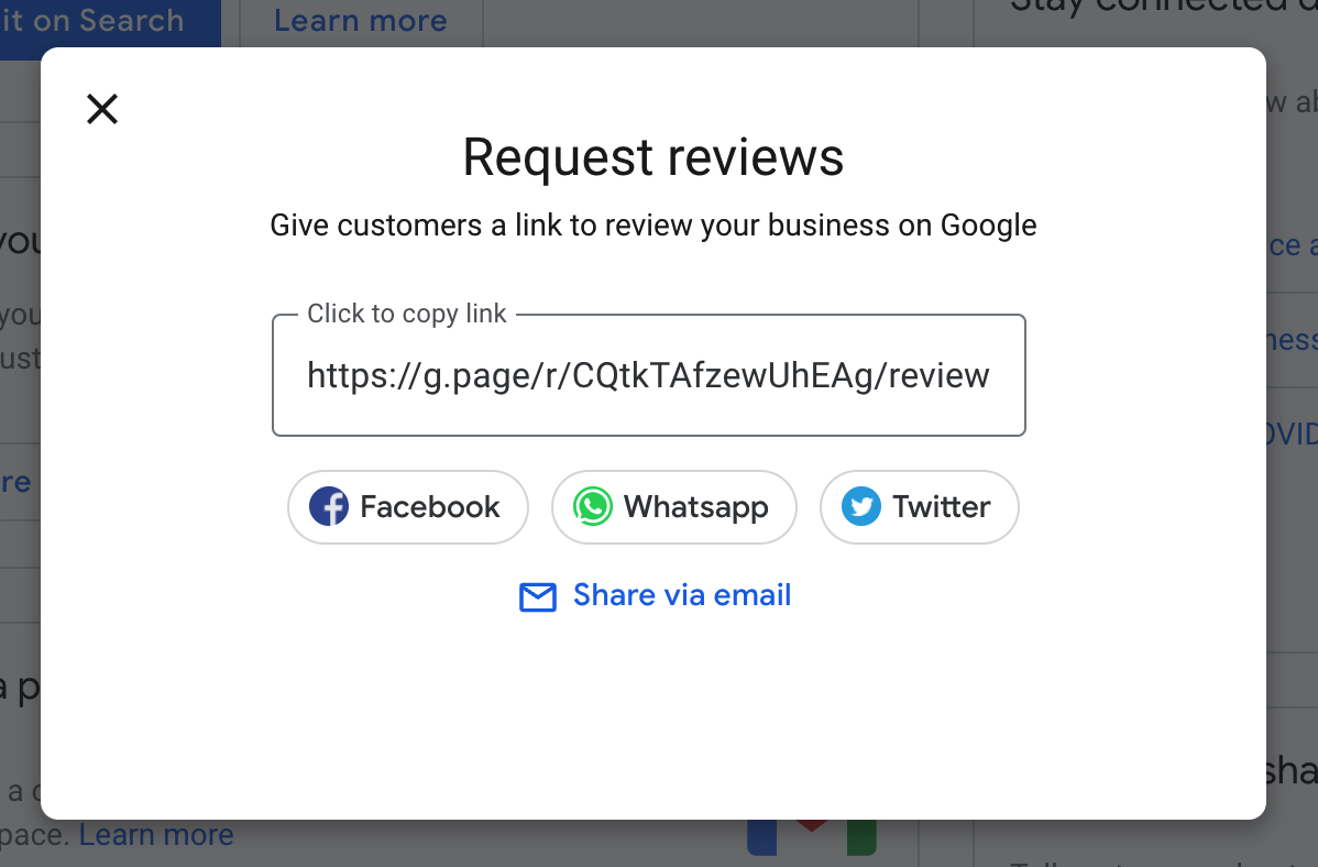 "Review request" tool in Google Business Profile Manager
