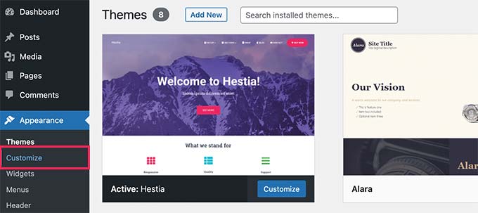 Launching WordPress theme customizer
