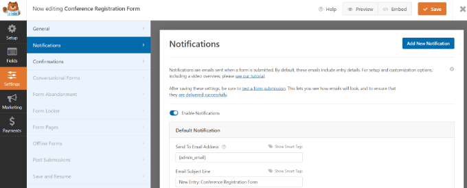 Edit email notifications