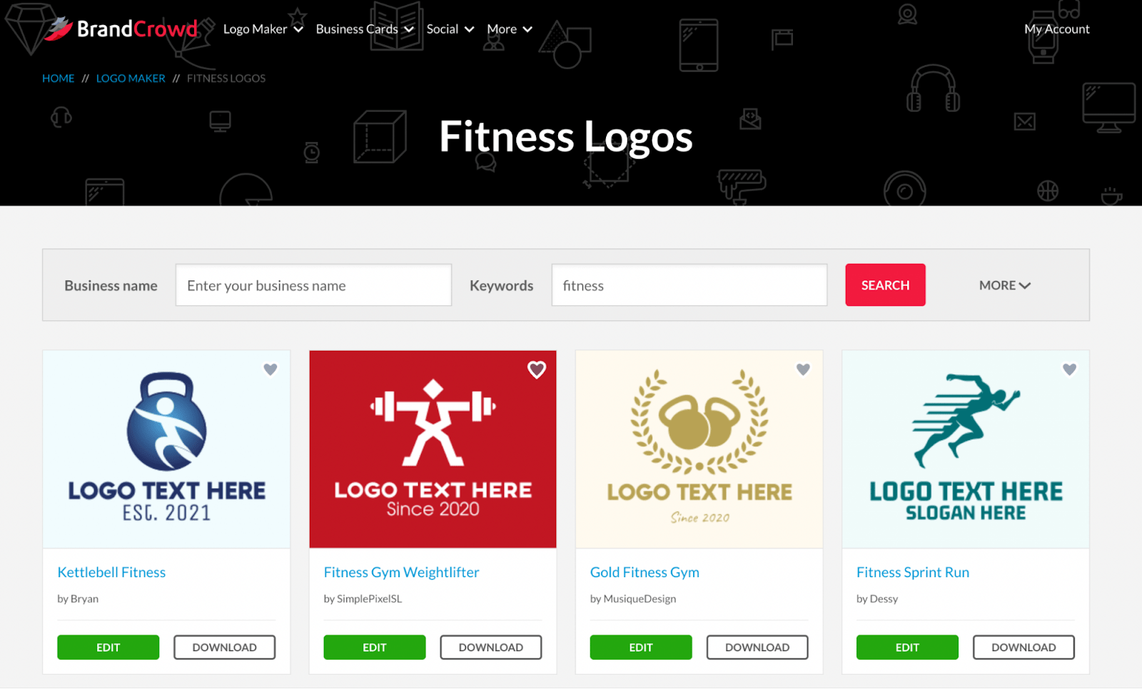Fitness logos in grid format 