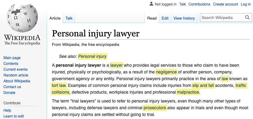 Wikipage on personal injury lawyer 