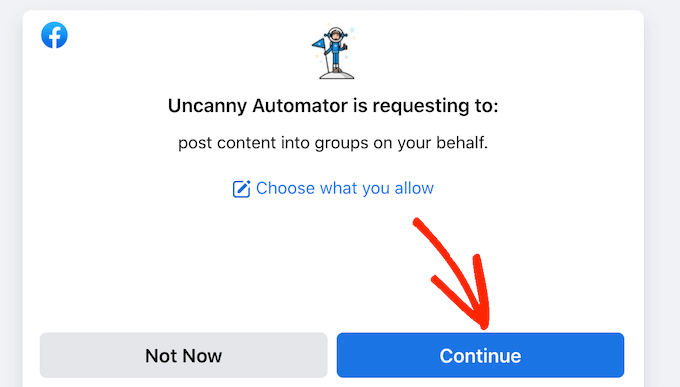 Giving Uncanny Automator access to your Facebook