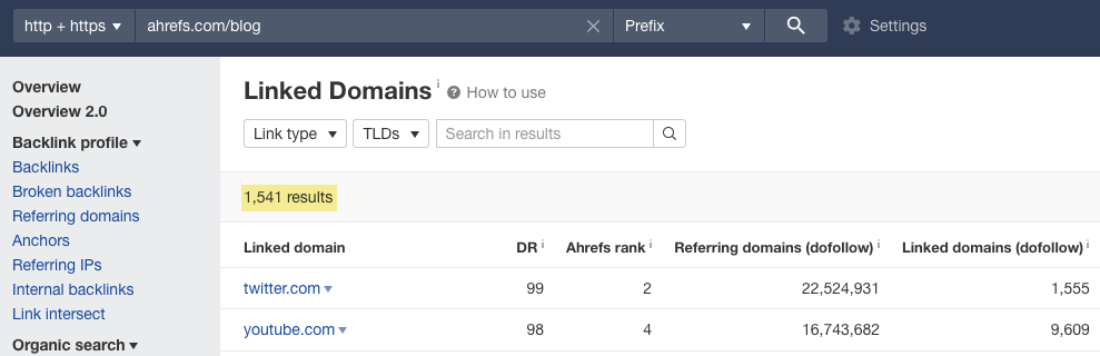 Link Domains report results