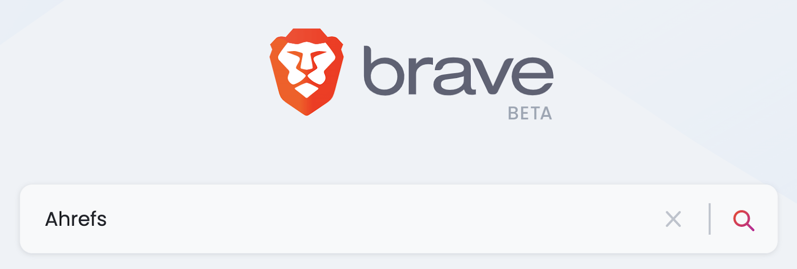 Brave's homepage. Search term "Ahrefs" in text field