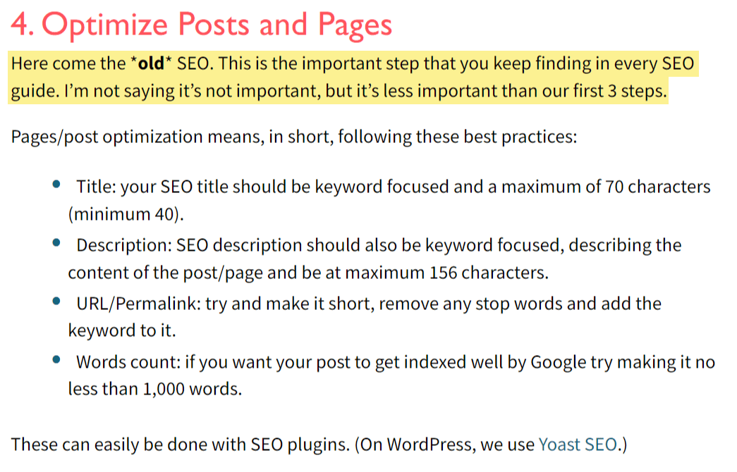 Excerpt saying "old SEO" is important but not as much as "new SEO"