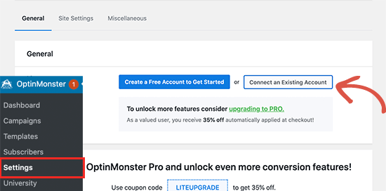 Connect OptinMonster account to WordPress