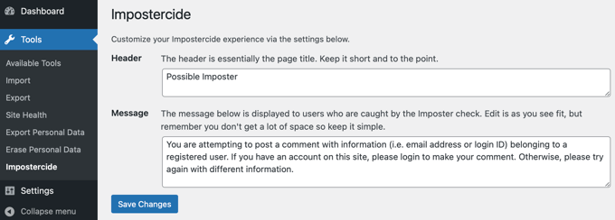 The Impostericide Plugin Prevents Imposter Comments
