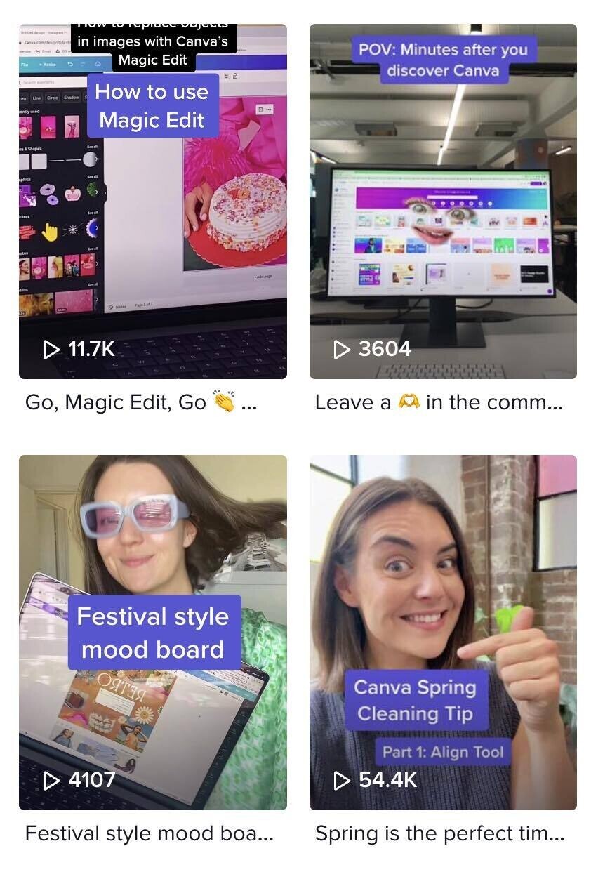 four videos from Canva’s TikTok account