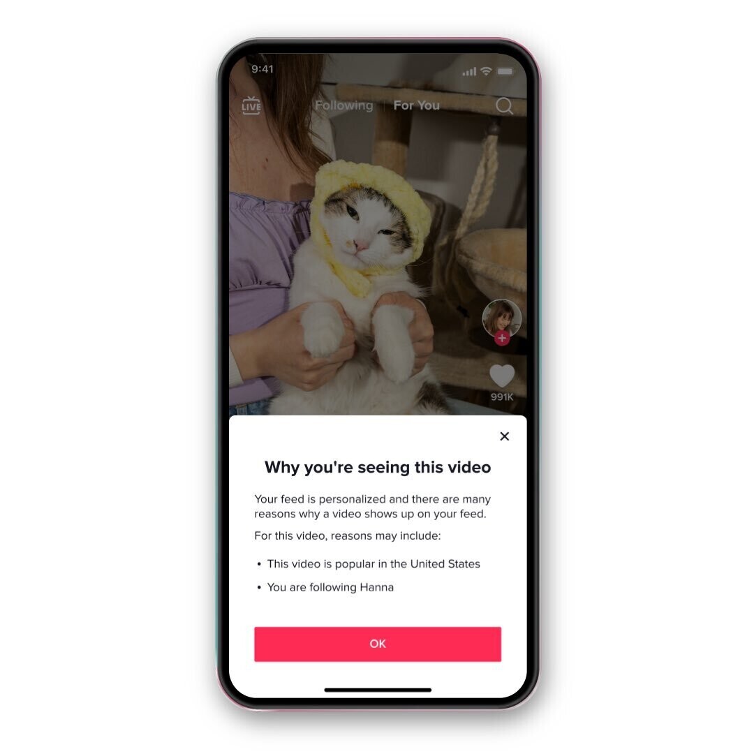 "Why you’re seeing this video" pop-up on TikTok