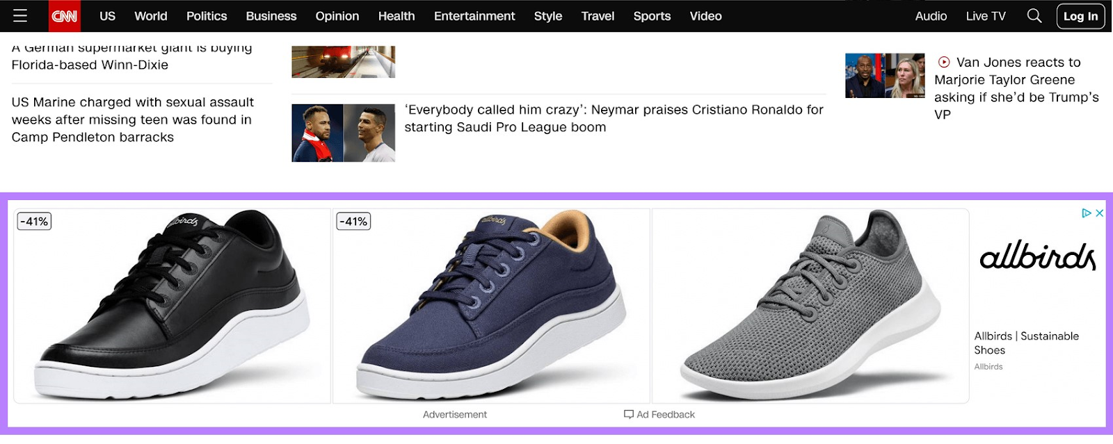 an example of shoes display ad on CNN page