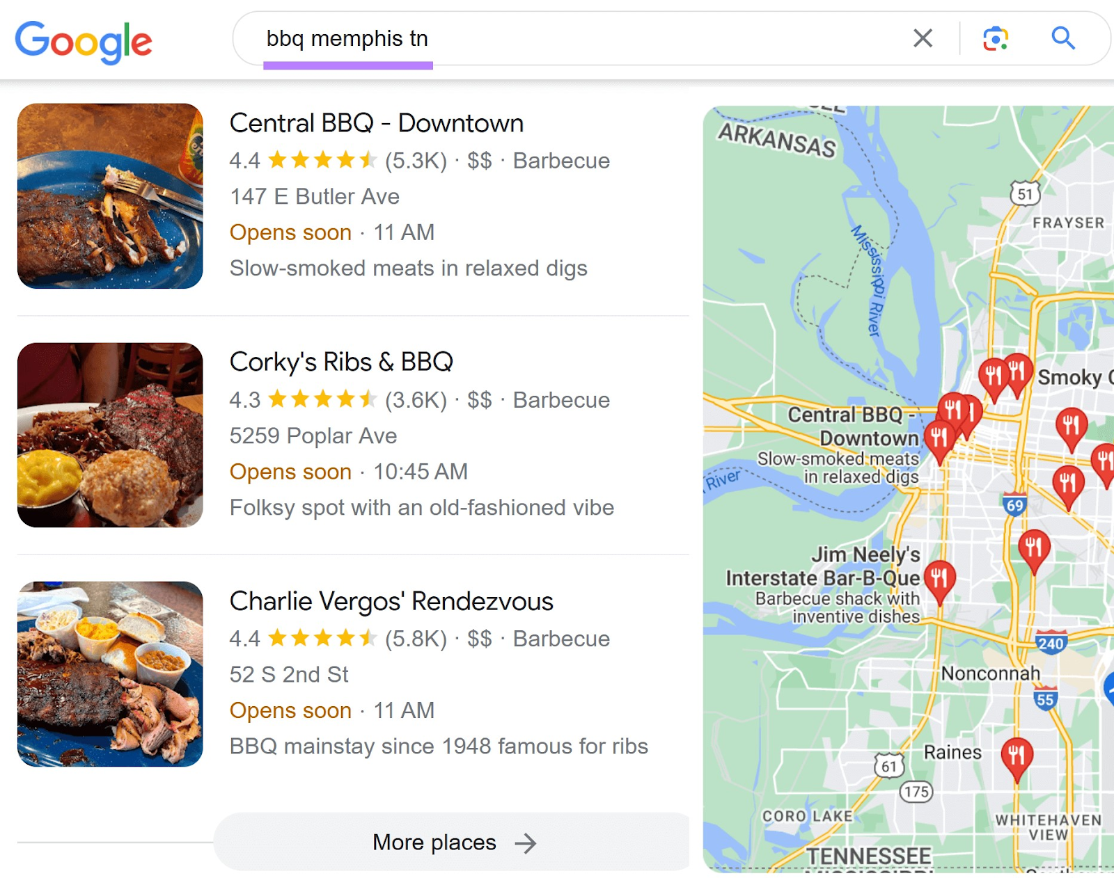 top-ranking results in Google for “bbq memphis tn” search