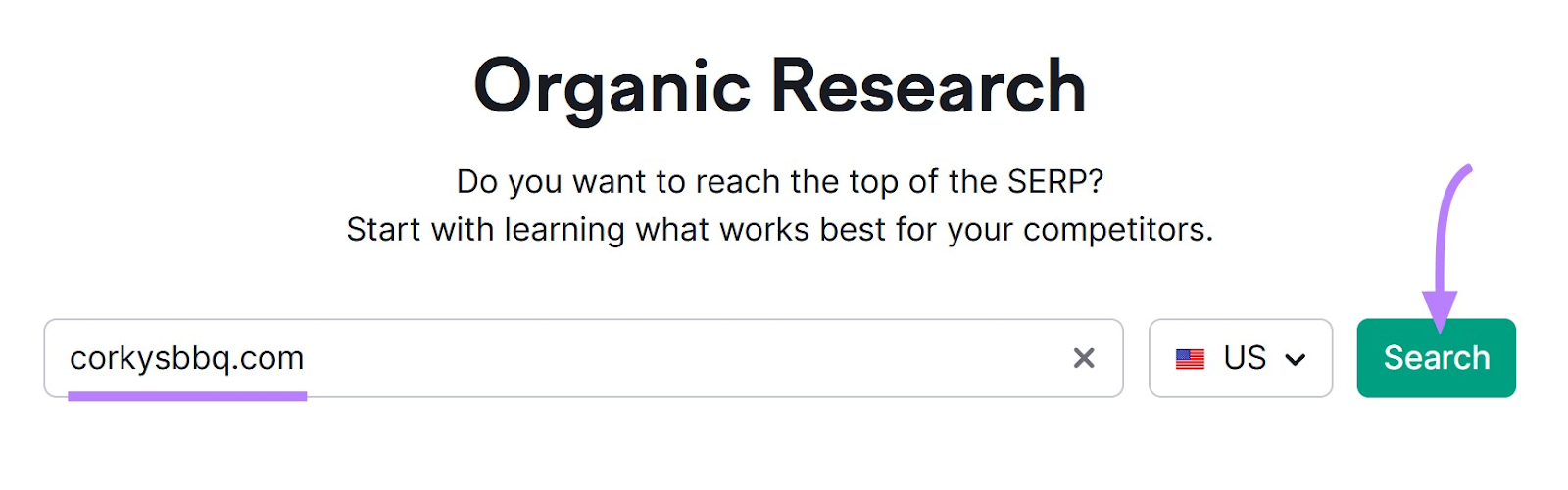 searching for "corkysbbq.com" in Organic Research tool