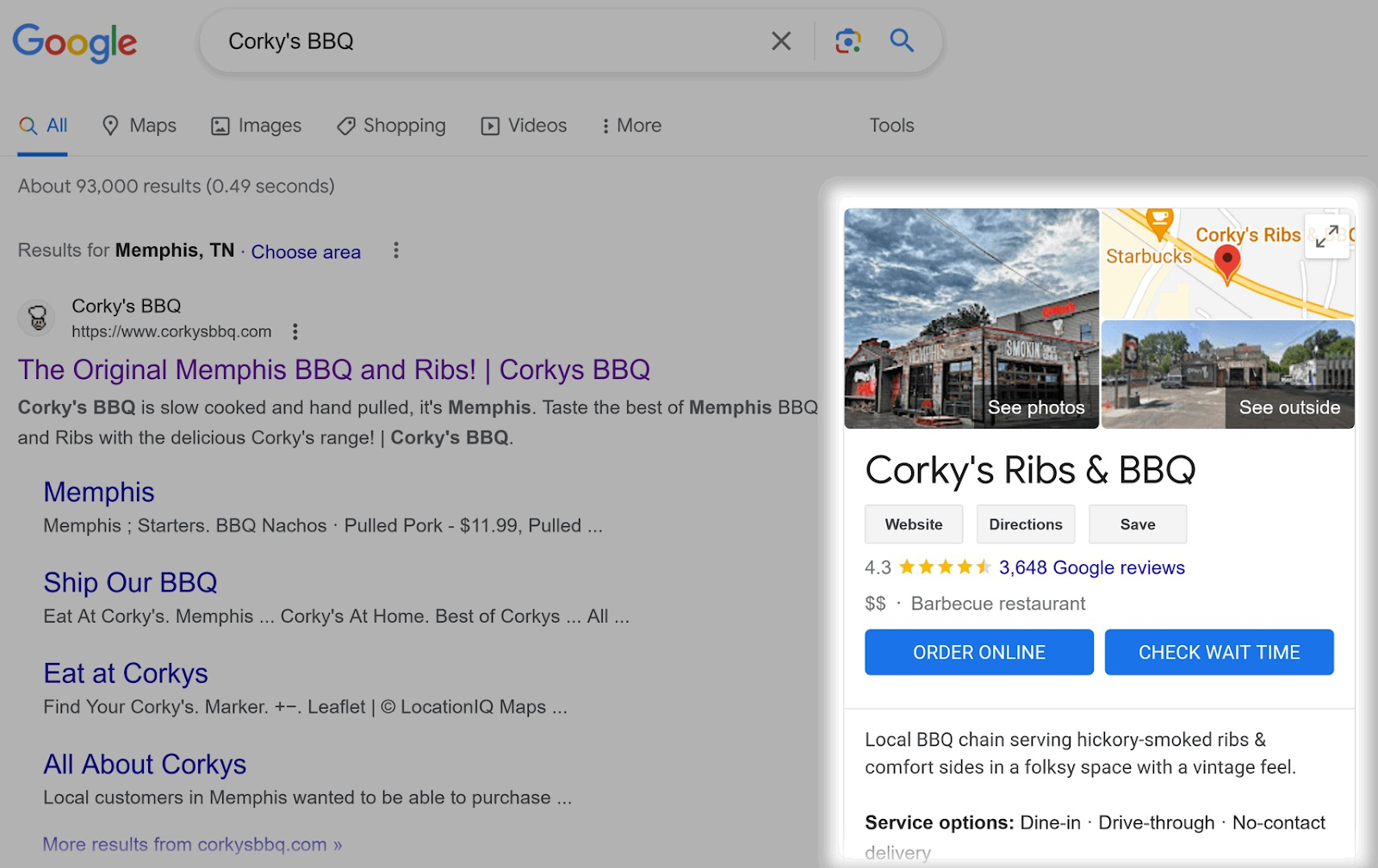 Corgy’s Ribs & BBQ local listing on SERP