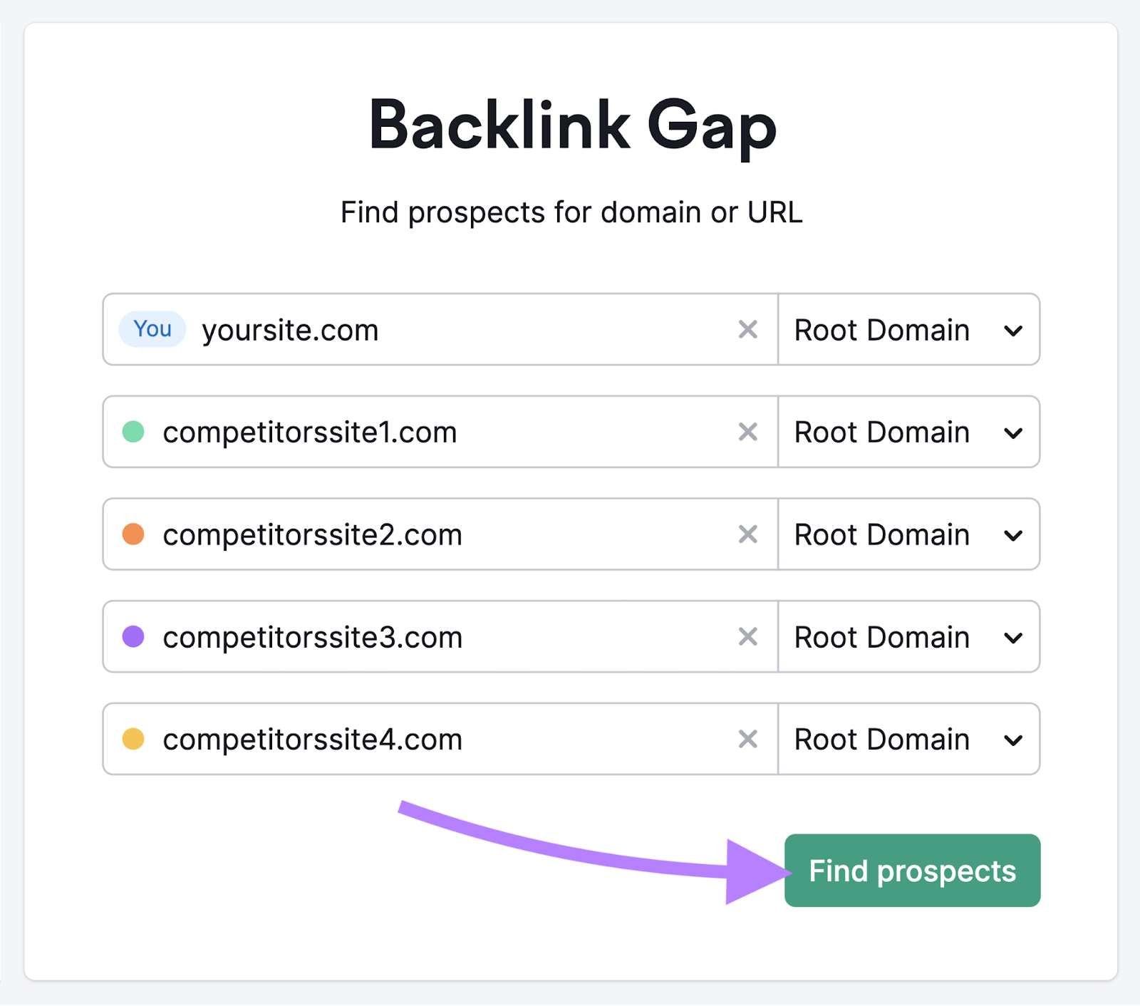 Backlinks Gap tool search bar