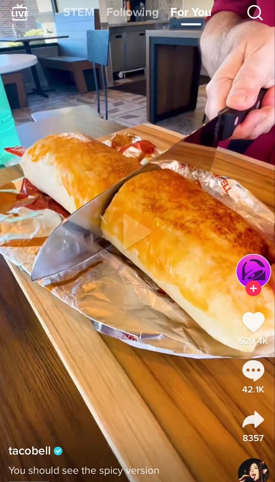 TikTok’s For You Page showing a video from tacobell